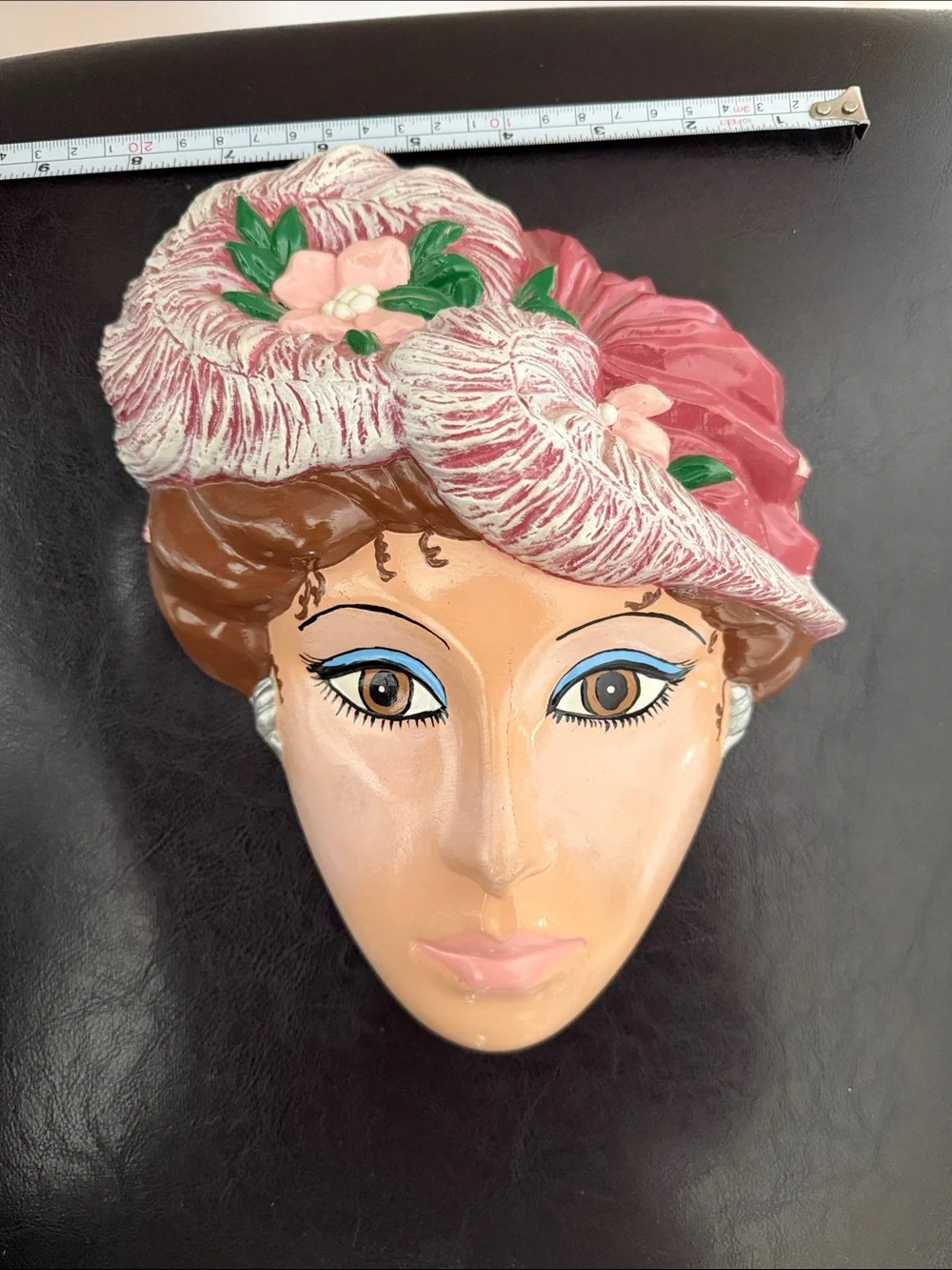 Vintage Ceramic Wall Mask Lady Face with Floral Hat